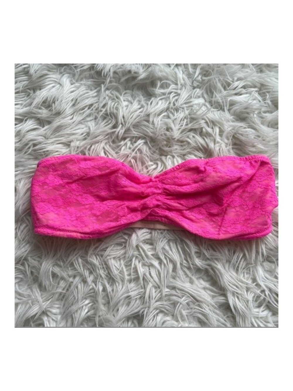 PINK Victoria’s Secret Hot Pink Lace Strapless Bandeau Bra Size L